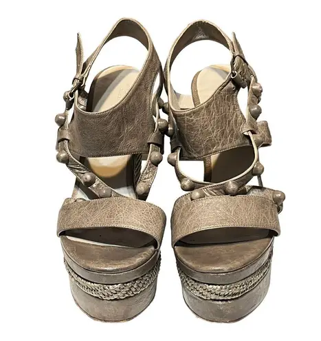 Arena Belenciaga Paris Gray Leather Sandal Woven Design Wedge Sandal EU 40/US 9