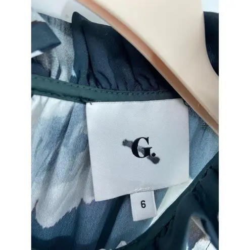 G. Label by Goop Sammy Pleat Neck Floral Print Mid Length Silk Dress Size 6