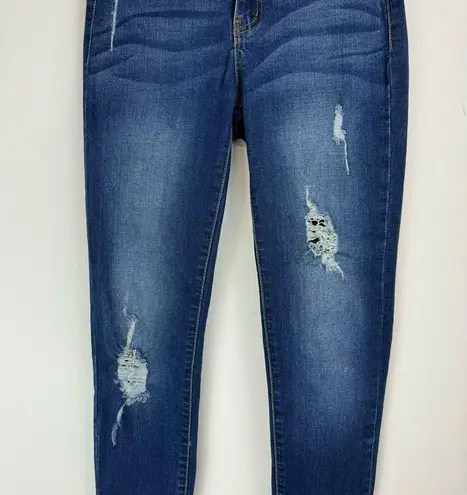 Kancan High Rise Skinny Jeans Sz 25 Distressed Zipper Raw Hem Dark Wash Blue