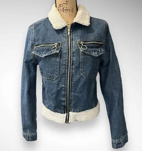 Highway Jeans HIGHWAY JEANS Women's Sherpa-Lined Cropped Denim Jacket Medium | EUC