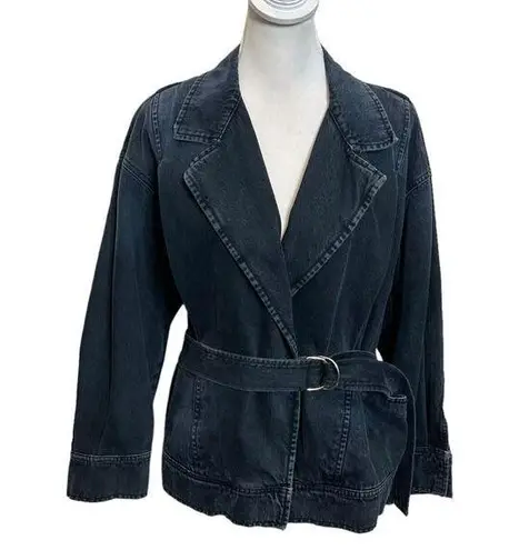 IRO Denim Oversized Jacket Belted Delicacy Faded Dark Blue Women Size FR36 US 2
