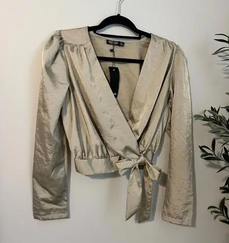 Nasty Gal NWT  Satin Tie oh Tie Champagne Top 10