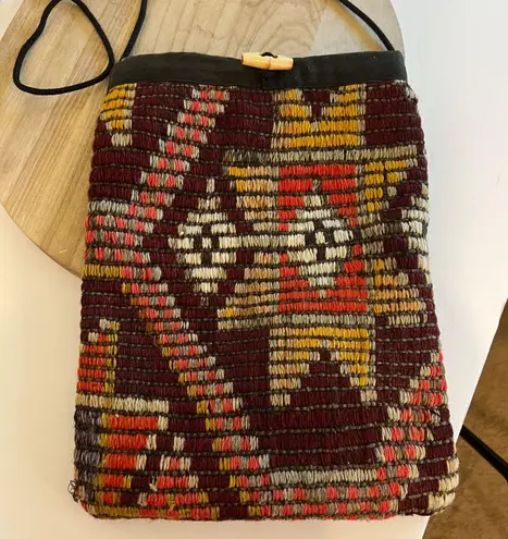 Indie Handmade Fabric Woven Weaved Southwestern Small Crossbody Bag Black