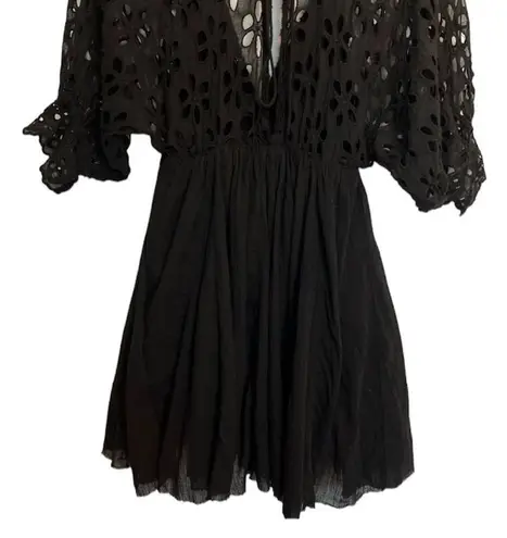 Free People ✨ One Black Bella Notte Mini Dress Eyelet Sleeve✨