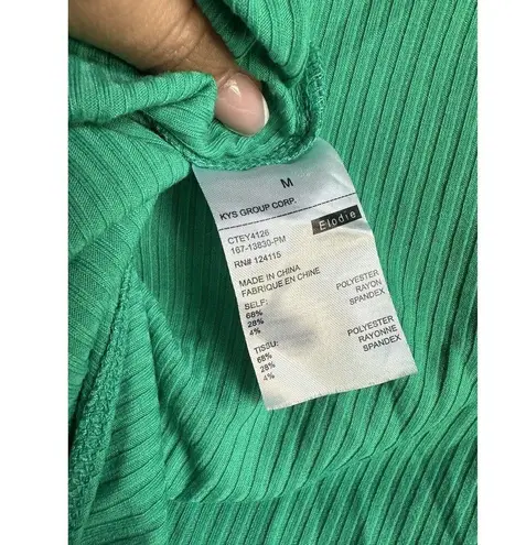 Elodie Women's Short Cap Green Sleeve Ribbed Knit Sweetheart Bodysuit Top Size M