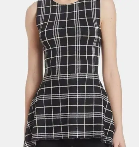 Theory  Kalora Lustrate Peplum Top Plaid Navy Blue White Sleeveless Crew Neck L