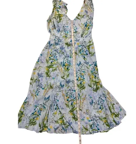 Adelyn Rae ruffle floral midi open back sky blue dress sz M
