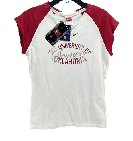 Nike University of Oklahoma  Team Tee Womens M White Red Sooners Graphic T Shirt