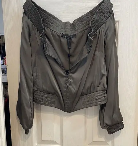 *NEW* BCBG MAXAZRIA off the shoulder olive green cropped bomber jacket