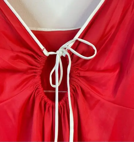 Vassarette Vintage 70s 80s  Nylon Mod Sheer Red Keyhole Babydoll Slip Dress 38 M