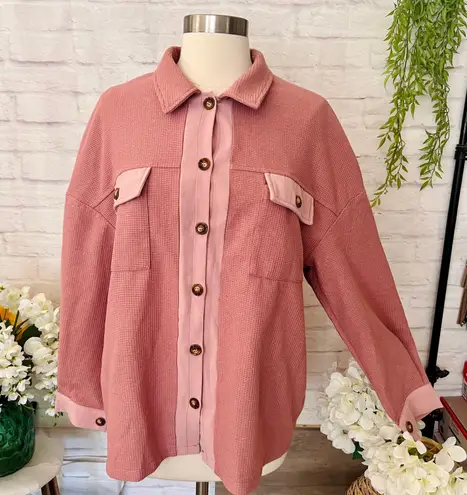 Boutique Dusty Pink Waffle Knit Shacket