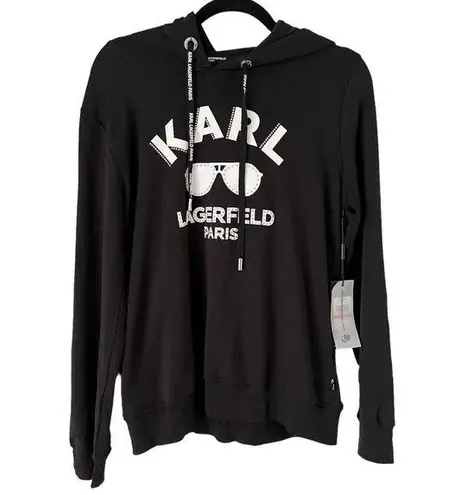 Karl Lagerfeld NWT Paris Black Studded Spell Out Pullover Hoodie Sweatshirt XS