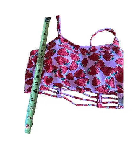 Womens Red Cropped Top Strawberry Print V neck Strappy Back Padded Size L NWOT Size L
