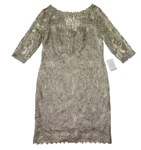 Tadashi Shoji NWT Corded Embroidery Tulle Sheath in Smoke Pearl Dress 14Q