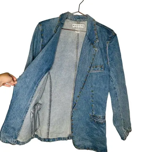 Vintage MAXILOU Light Wash Gold Studded Front Pockets Denim Jacket Size Medium