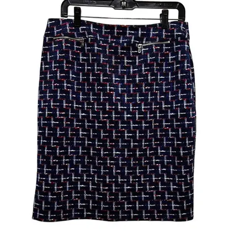 Alex Marie Women size 10 Pencil Skirt blue Red White zipper accents M AQG-B
