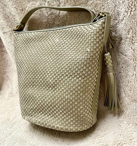 YSL RARE Vintage Woven Taupe Shoulder Bag Full Inclusion