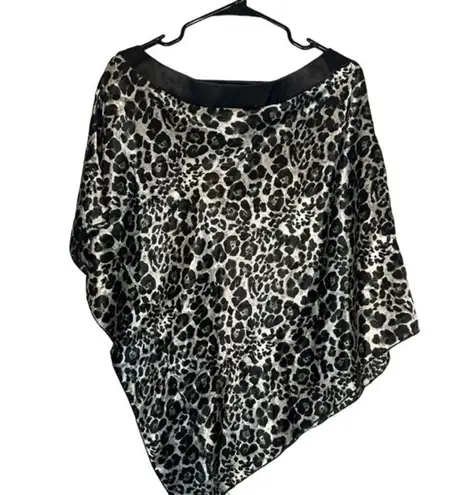 Fashion Magazine Tan & Black Leopard Animal Print One Arm Blouse Women Sz L