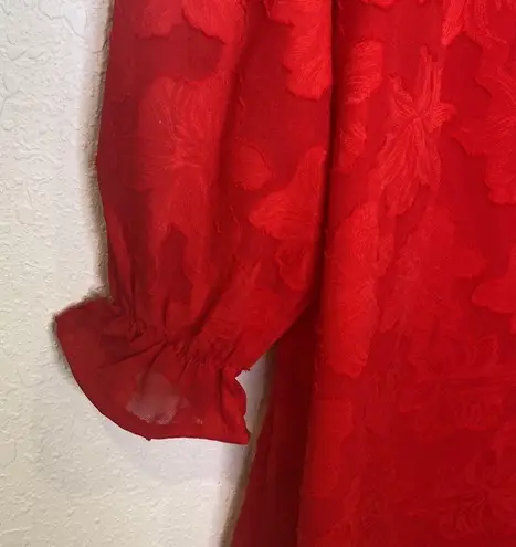 Roolee Women’s Red Midi Dress Floral Detail NWT Sz M Polyester Shift Style