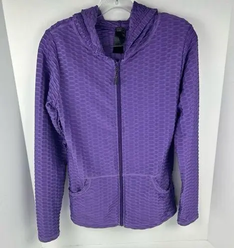 New Mix Women's Purple Textured Full-Zip Hoodie Size S Active Top