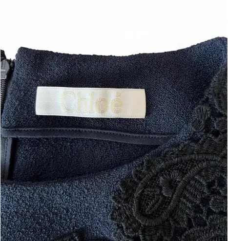 Chloé Chloe Dark Navy Blue Lace Long-Sleeve Top