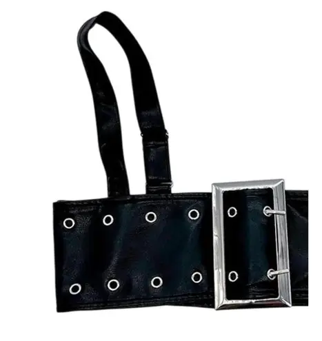 We Wore What NWT Cropped Faux Leather Buckle Bandeau Top Silver Buckle XXL Black