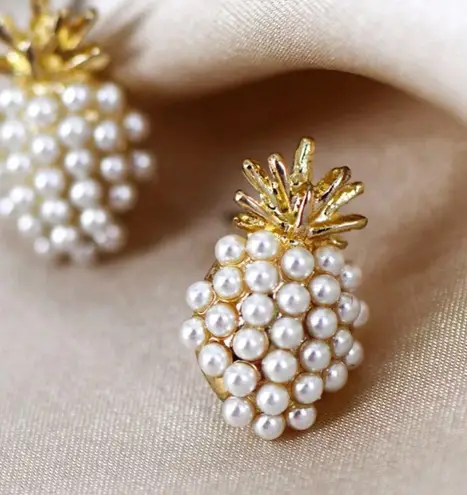Gold and Pearl Pineapple Earrings