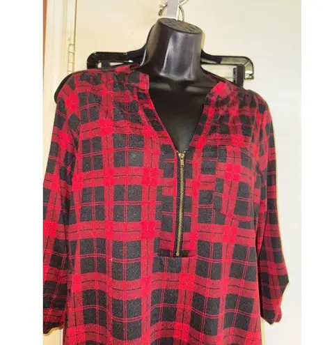 Always Indigo S Buffalo Plaid Half Zip Pull On Blouse Red