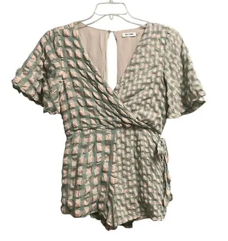 Day + Moon Womens Size Medium Seersucker Plaid Romper Wrap Skort Green