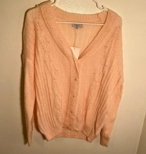 FRNCH Paris V-Neck Pointelle Cardigan Pink Pearl