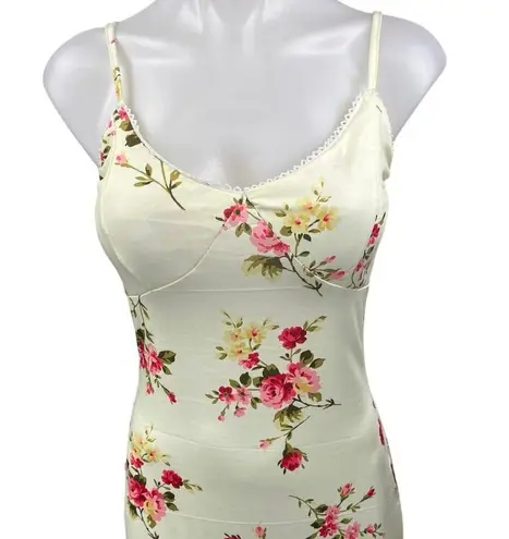 Women's Yellow Floral Sleeveless Cami Camisole Maxi Bodycon Slip Tank Dress Sz S