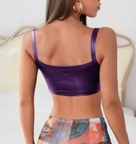 Women Solid PU Leather Crop Cami Top