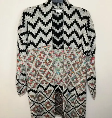 Debut Patterned Black and White Womens Sweater open cardigan large knit colorful