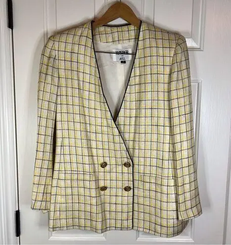 Kasper  Yellow Checkered Houndstooth Double Breasted Size 8