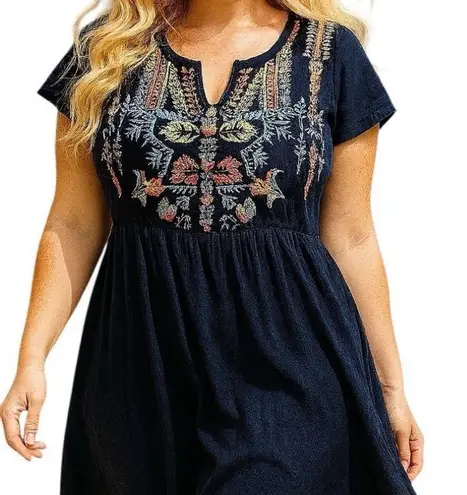 Johnny Was Biya Claudette deep navy Challis button down embroidered dress