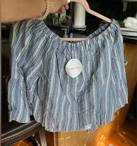 See By Chloe Off the Shoulder Striped Linen Top