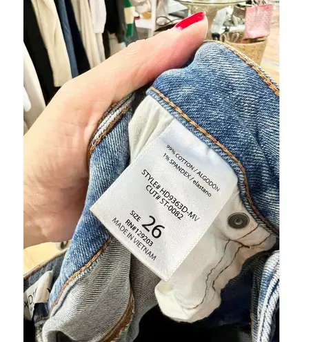 Hidden Medium Vintage Wash High Rise Raw Hem Dad Jeans Blue Women's Rise 26