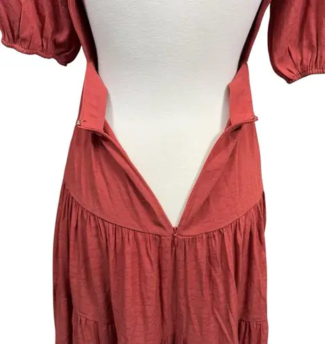 Runaway The Label Rust Maxi Dress Small Cutout Puff Sleeve Tiered Boho Chic Red