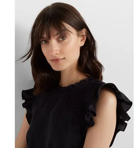 Club Monaco Black Ruffle Pintucked Crew Neck Cocktail A Line Mini Dress Size 00