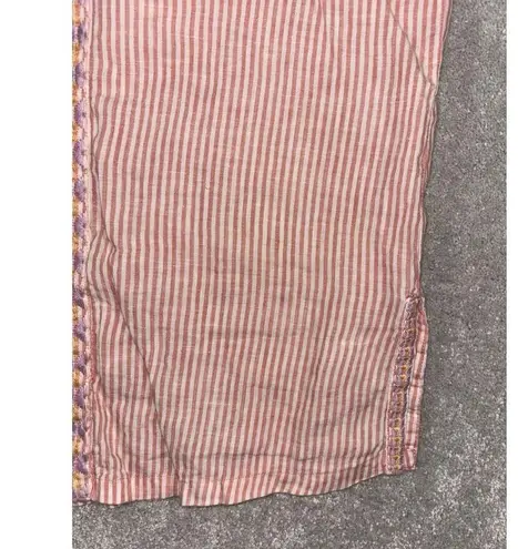 Spartina 449 womens Xs linen bell sleeve top embroidered boho beach striped pink