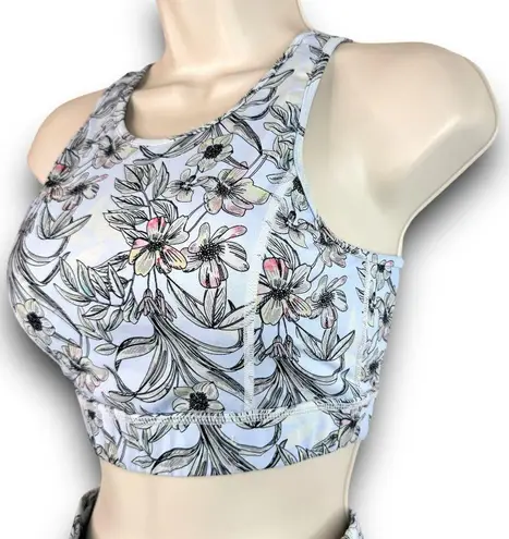 Mono B Blue Floral Print Sports Bra Leggings Activewear Matching Set Size Small