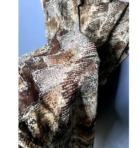 JBS Sheer Faux Wrap Style Dress Bow Ribbon Belt Snake Print Browns Y2K VNeck 14W Brown