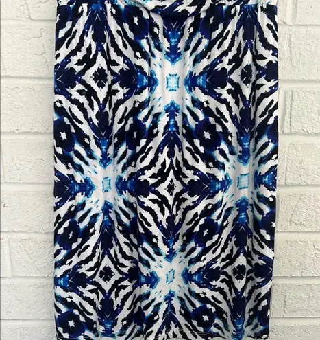 Kenar Blue and White Slip Midi Dress with Spaghetti Straps