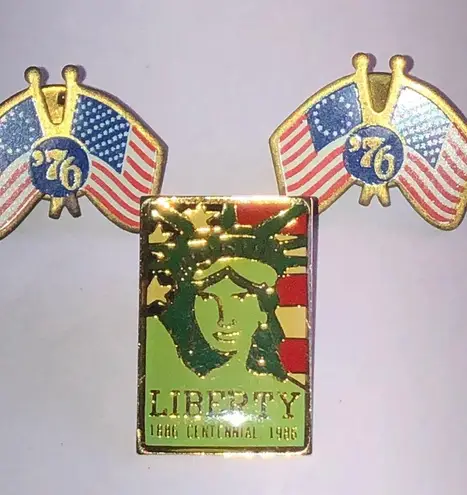 Patriotic '76 Flag and Liberty Vintage Boho Pins Red