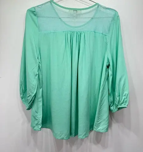 YA Los Angeles Mint Green Lightweight Cotton Blend Blouse with Lace & Mesh by