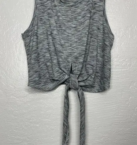 Zyia Women M Heathered Black Blue Crop Shirt Tie Front Sleeveless Athletic Yoga