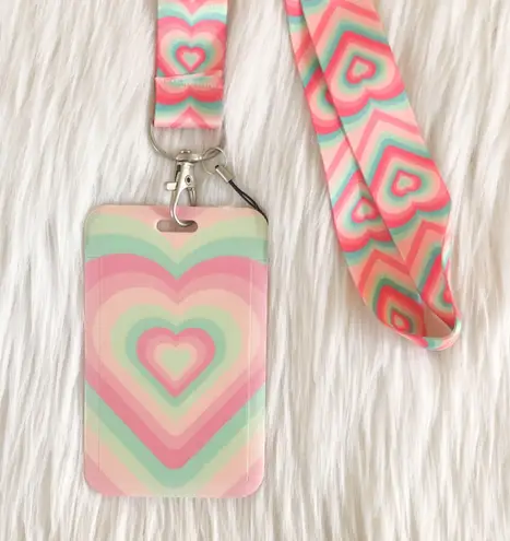 Pink and green heart lanyard with Id/ card holder