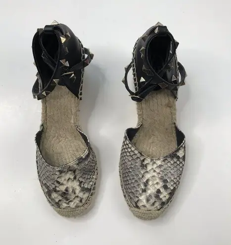 Ash Women's Winnie Snakeskin Studded Platform Espadrille Wedge Sandals Size 39