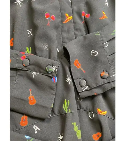 Eshakti Mariachi Print Twisted Sash Waist Peplum Blouse Size Large 14 Boho Chic