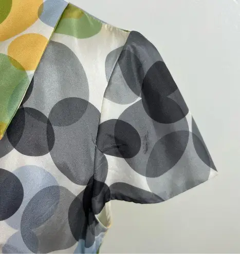 Badgley Mischka Silk Bubble Spotted Print Button Down Shirt Dress